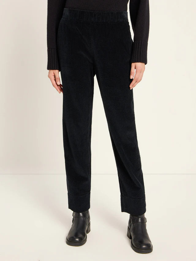 Corduroy trousers with elastic waistband (GOTS) - Black