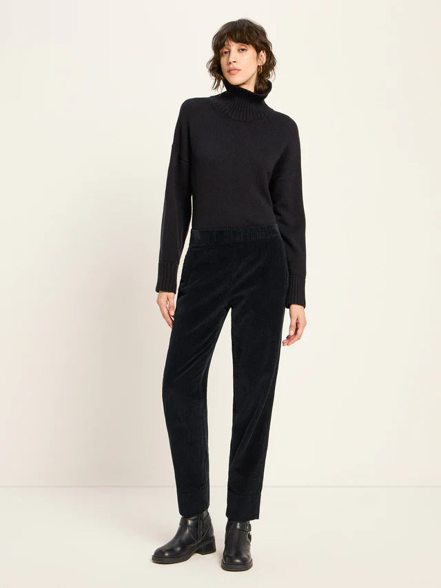 Corduroy trousers with elastic waistband (GOTS) - Black