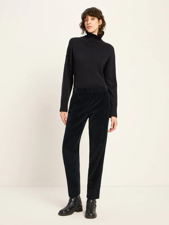 Corduroy trousers with elastic waistband (GOTS) - Black