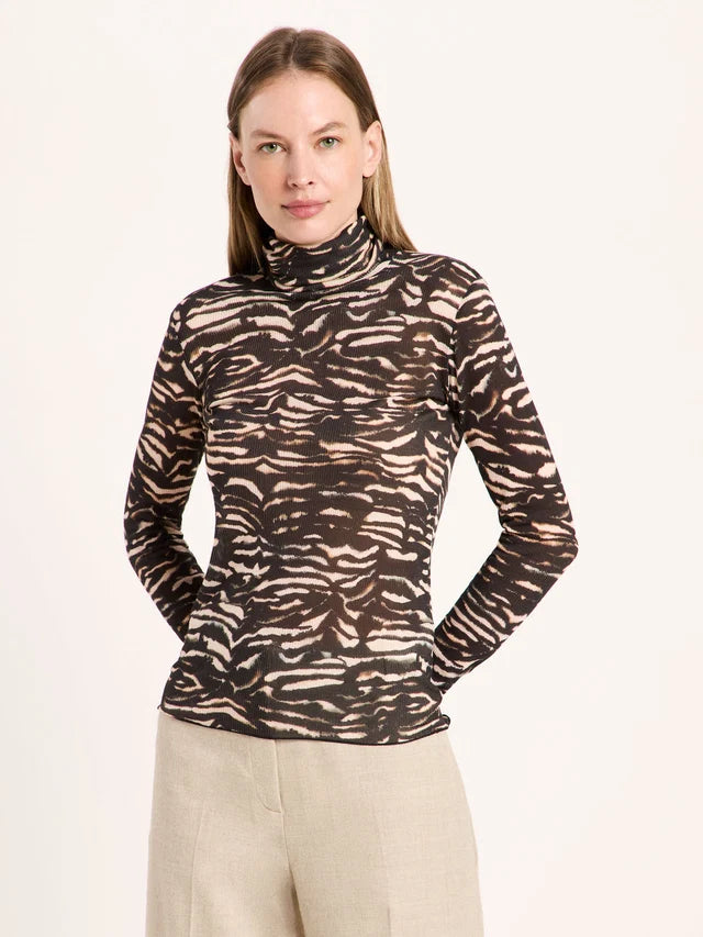 Turtleneck shirt made from TENCEL™ - print animal stripes rose