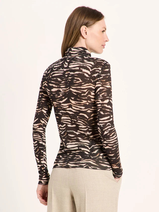 Turtleneck shirt made from TENCEL™ - print animal stripes rose