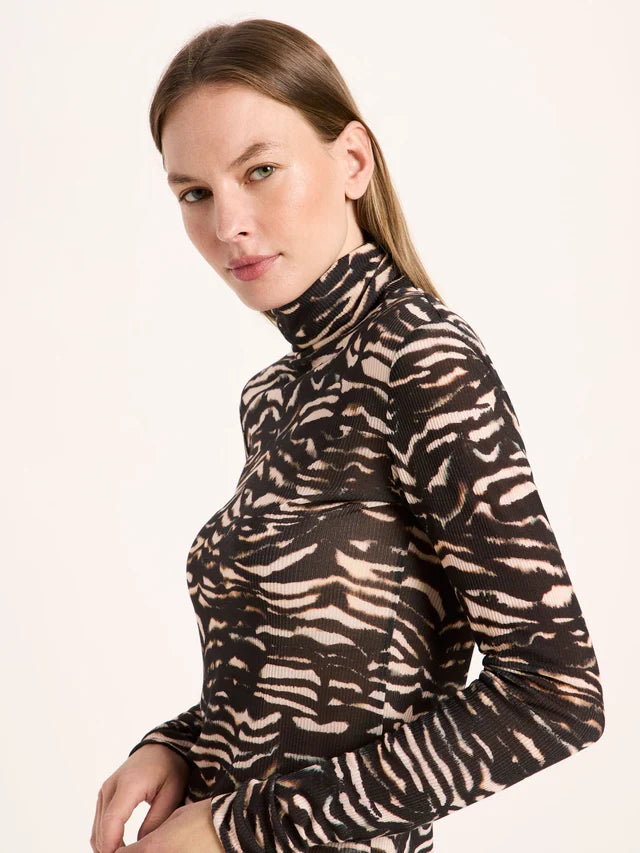 Turtleneck shirt made from TENCEL™ - print animal stripes rose