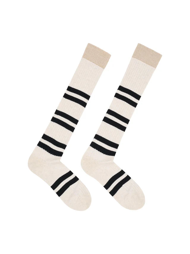 Striped knee-high socks (GOTS) - off white melange