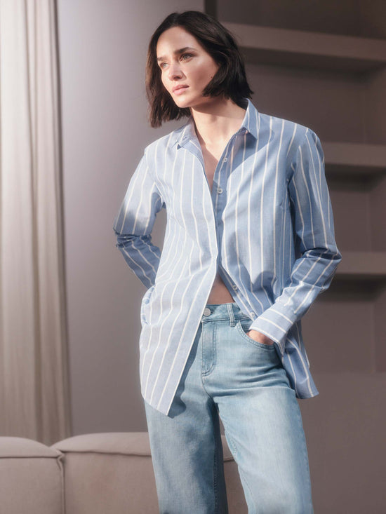Load image into Gallery viewer, Striped Shirt GOTS - Dark Zen Blue
