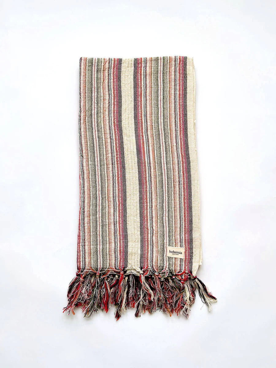 MARRAKECH STRIPE HAMMAM TOWEL - DUSTY PINK & TERRACOTTA