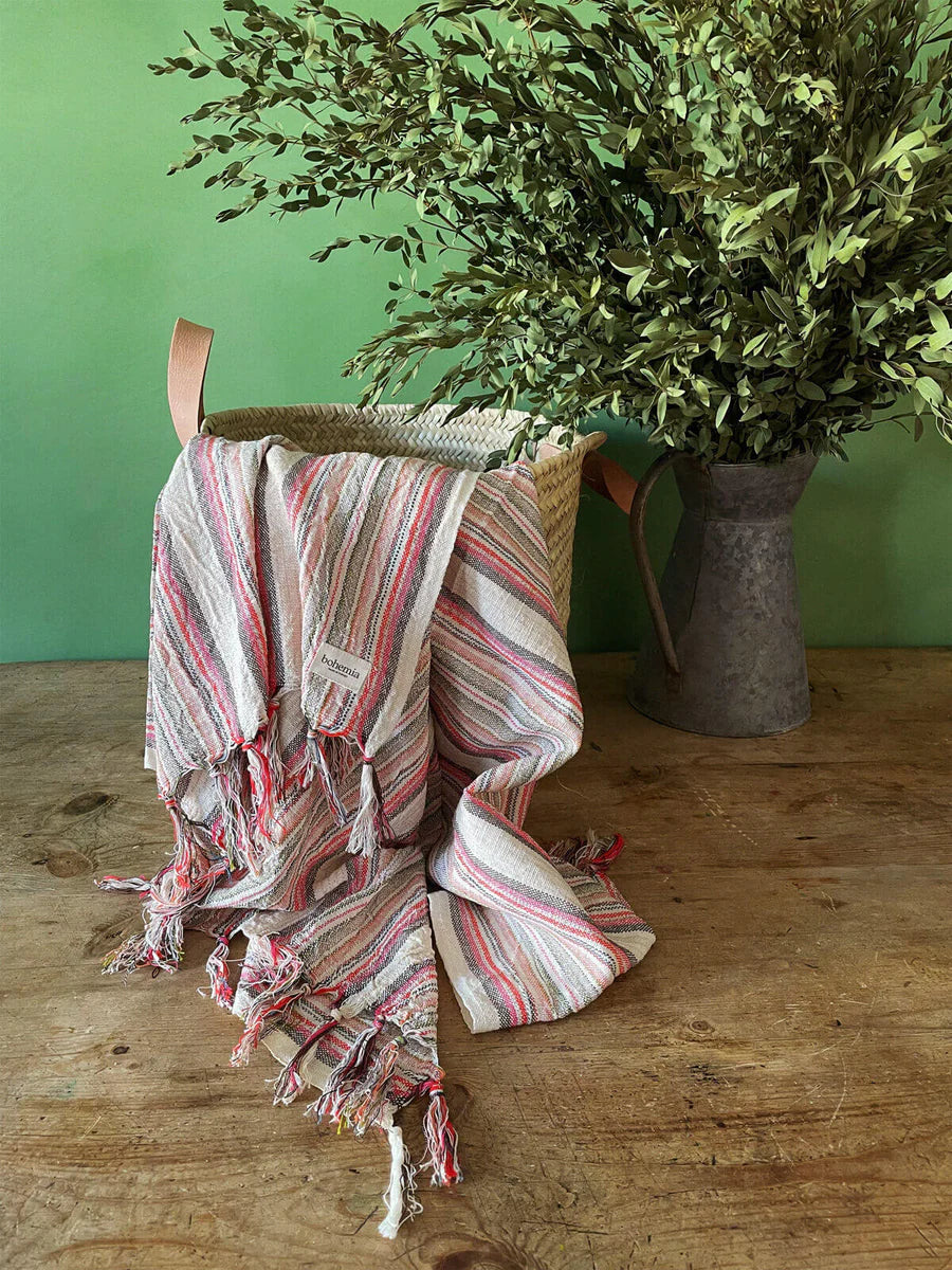 MARRAKECH STRIPE HAMMAM TOWEL - DUSTY PINK & TERRACOTTA