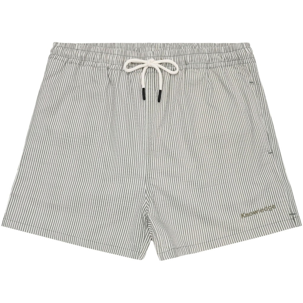 Mid-thigh Seersucker Swimshorts - Green Stripe
