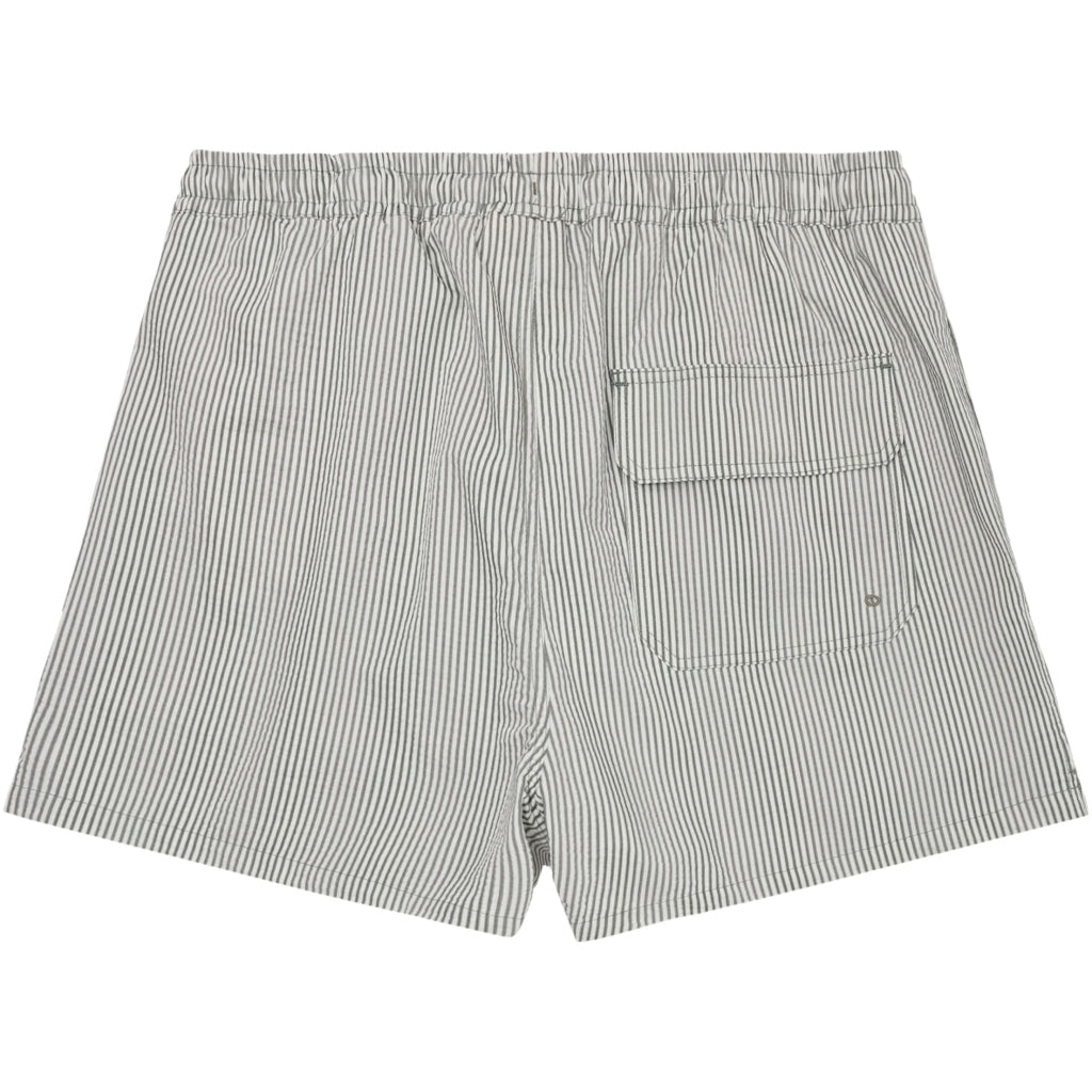 Mid-thigh Seersucker Swimshorts - Green Stripe