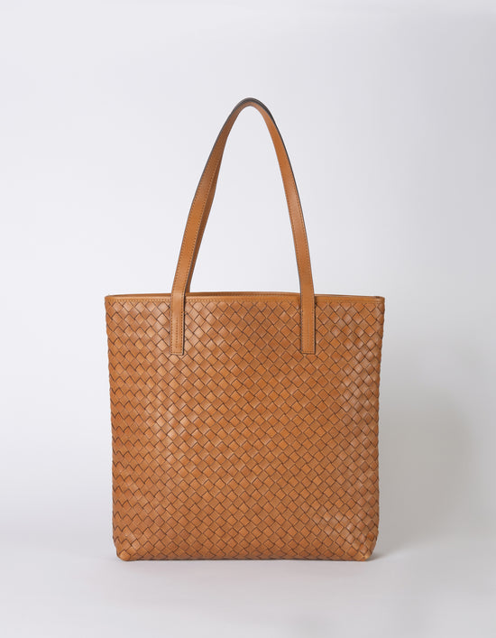 Georgia Woven Leather Tote Bag - Cognac