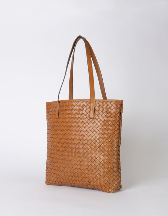 Georgia Woven Leather Tote Bag - Cognac