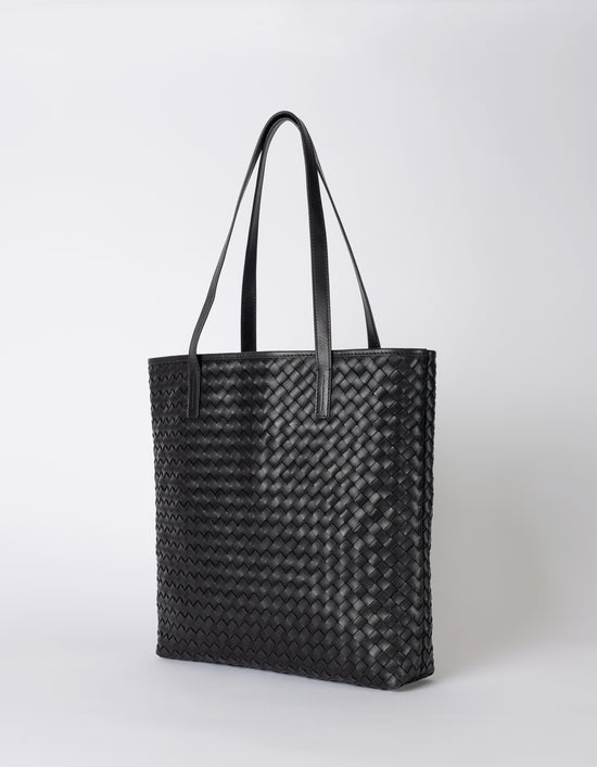 Georgia Woven Leather Tote Bag - Black