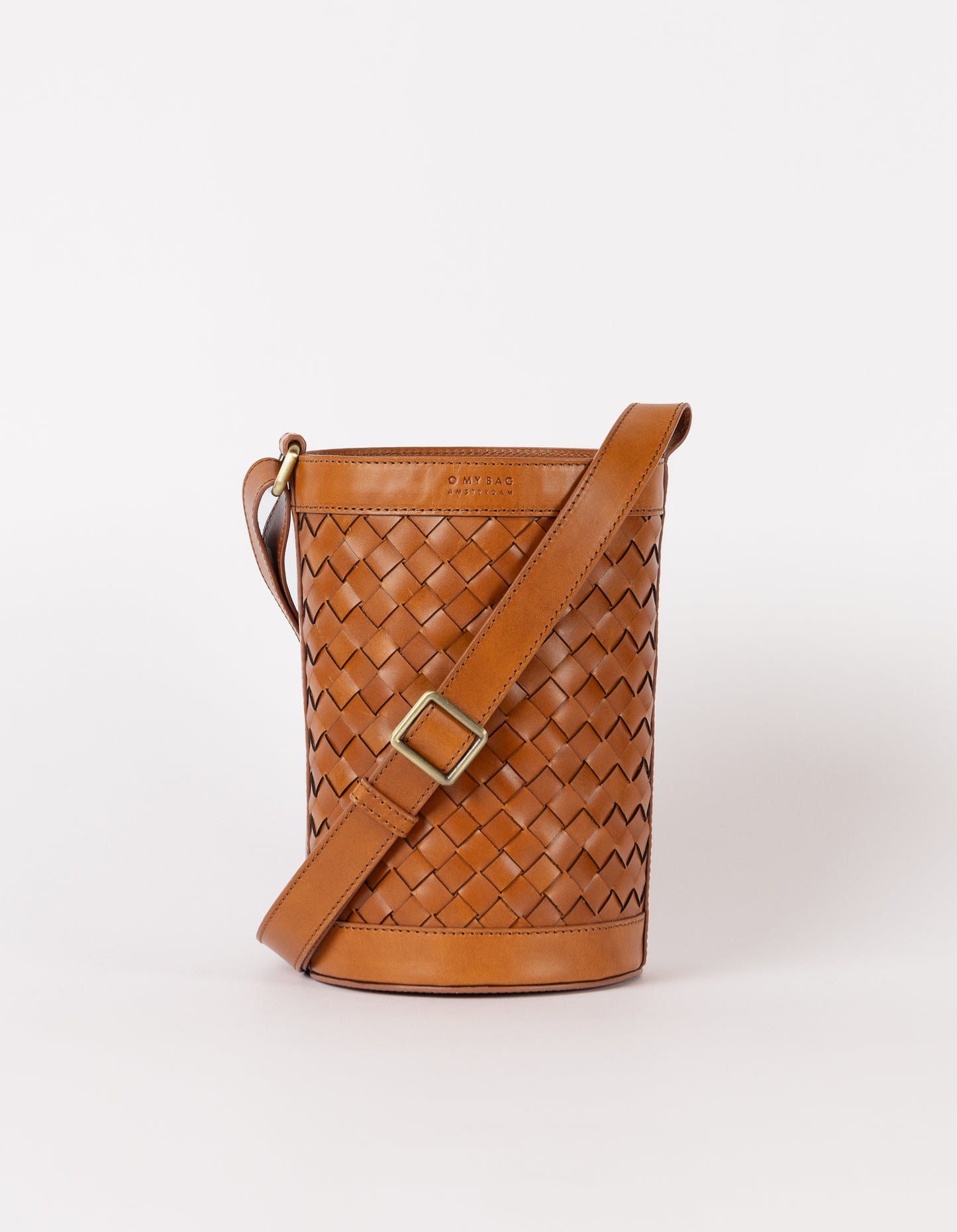 Zola Bucket Woven Leather Bag - Cognac