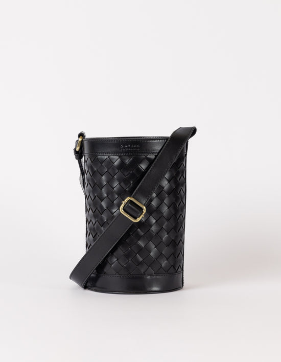 Zola Bucket Woven Leather Bag - Black