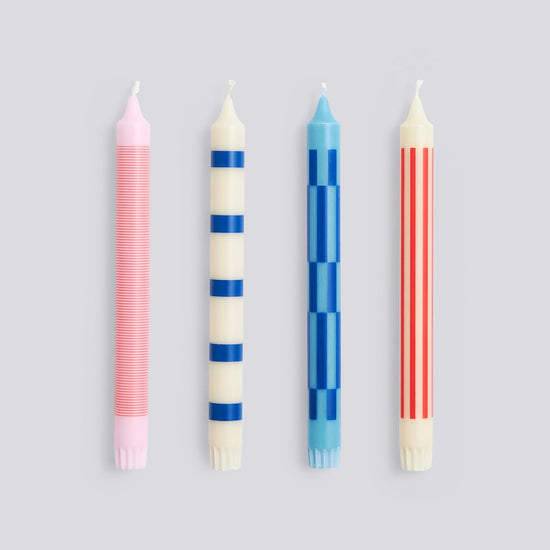 PATTERN CANDLE - PINK, RED & BLUE - SET OF 4