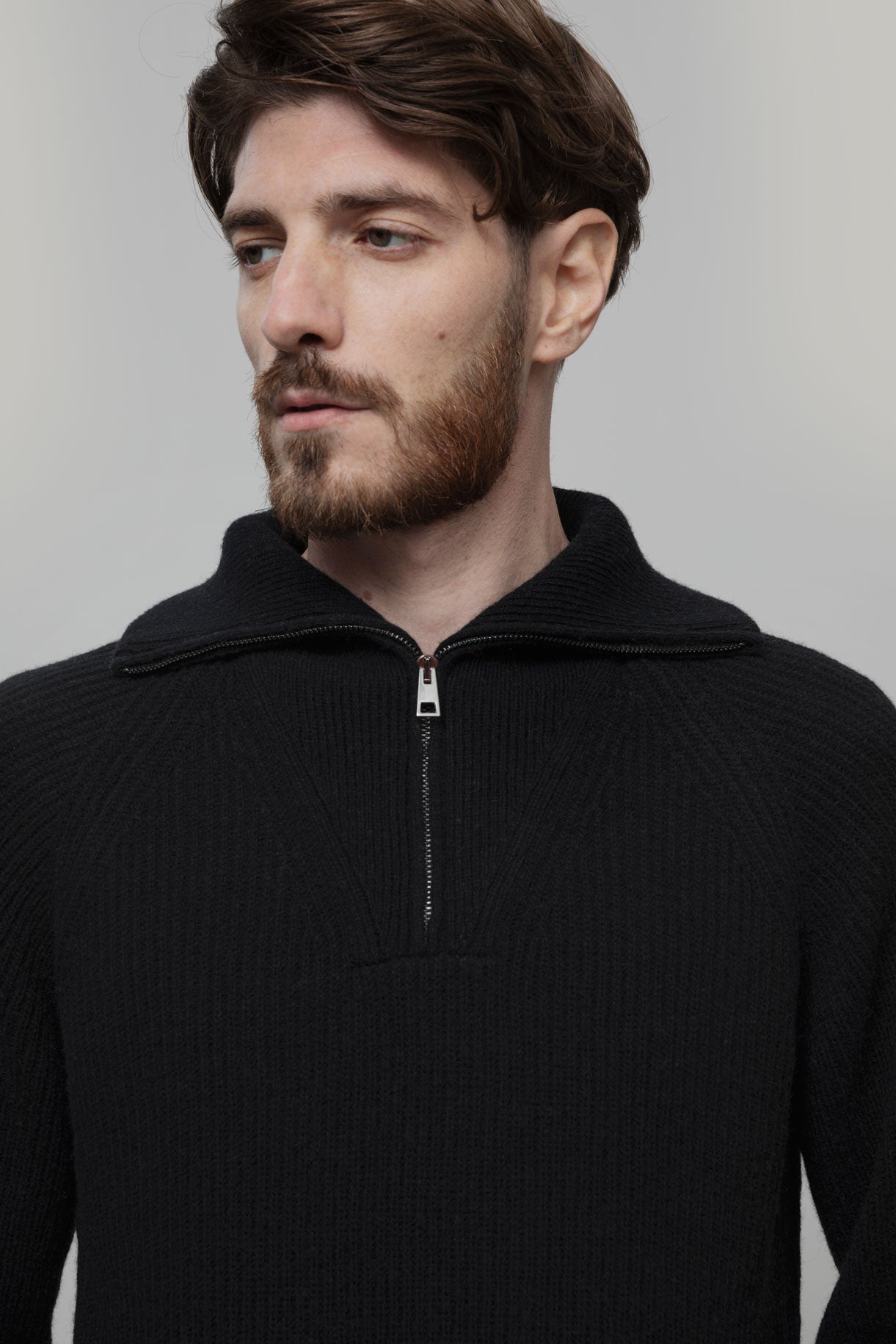 STEFANO - Recycled Wool Quater-Zip Sweater - Black Ardesia