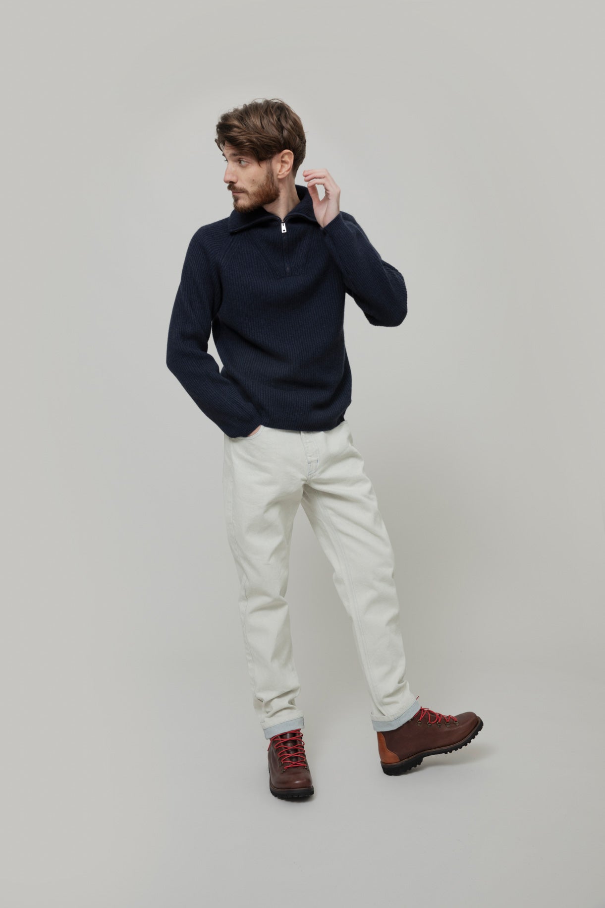 STEFANO - Recycled Wool Quater-Zip Sweater - Black Ardesia
