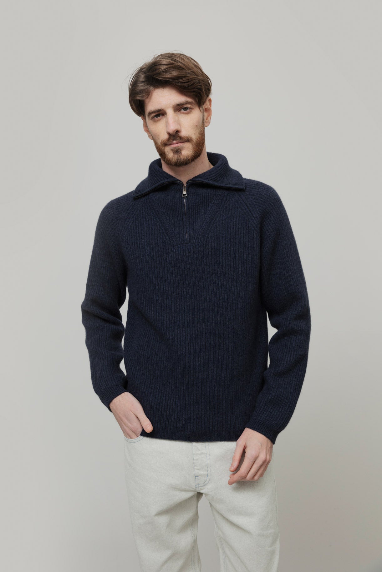 STEFANO - Recycled Wool Quater-Zip Sweater - Black Ardesia