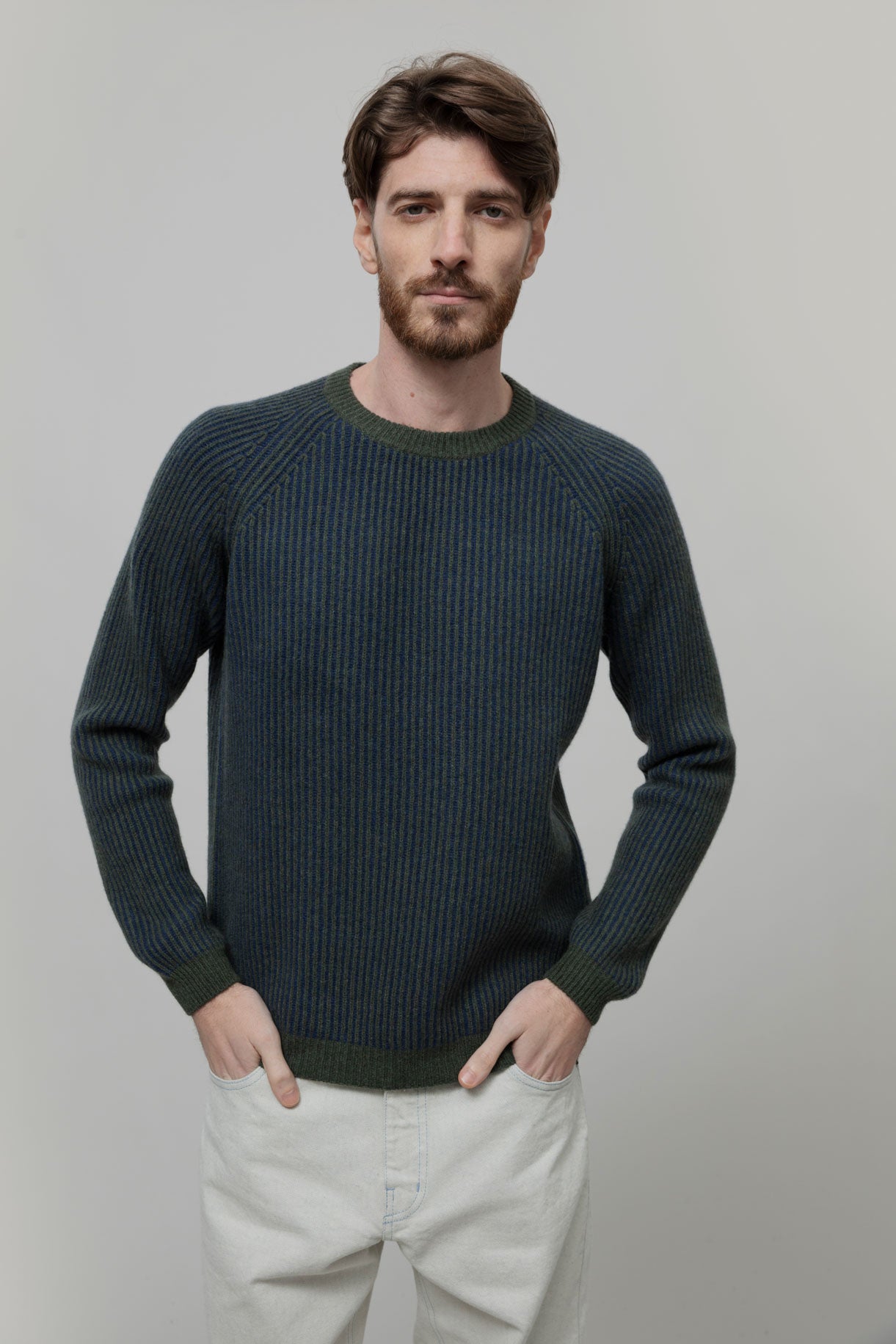 AMEDEO- Recycled Cashmere Crewneck Sweater - Green-Blue
