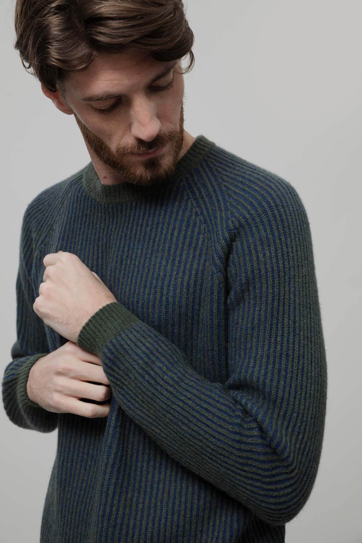 AMEDEO- Recycled Cashmere Crewneck Sweater - Green-Blue