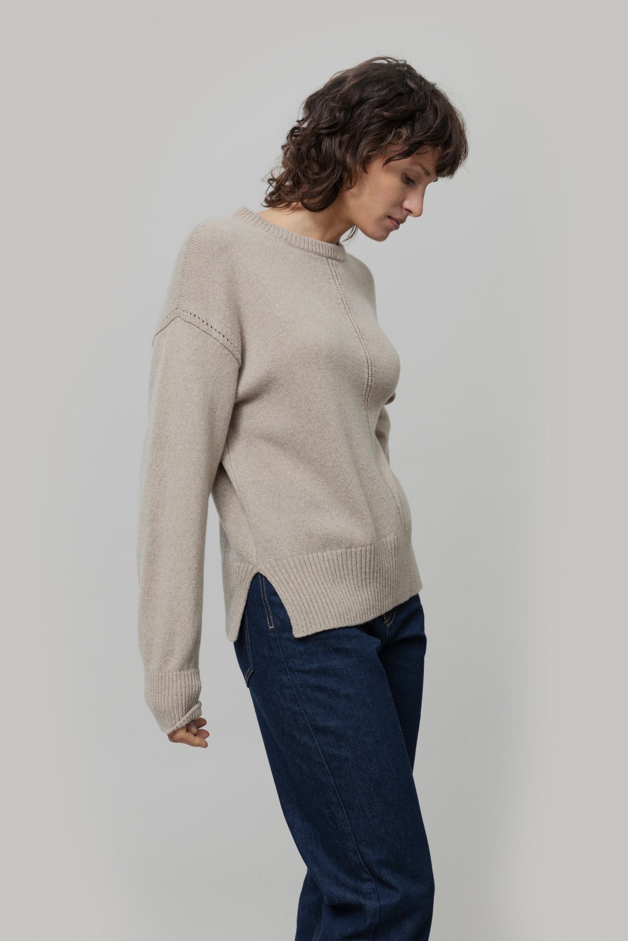 ANTONELLA - Recycled Cashmere Crewneck Sweater - Beige Sabia