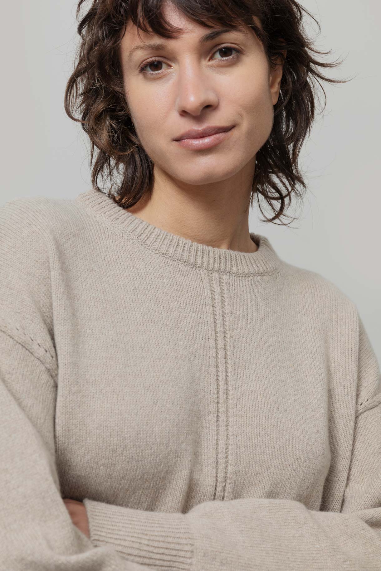 ANTONELLA - Recycled Cashmere Crewneck Sweater - Beige Sabia