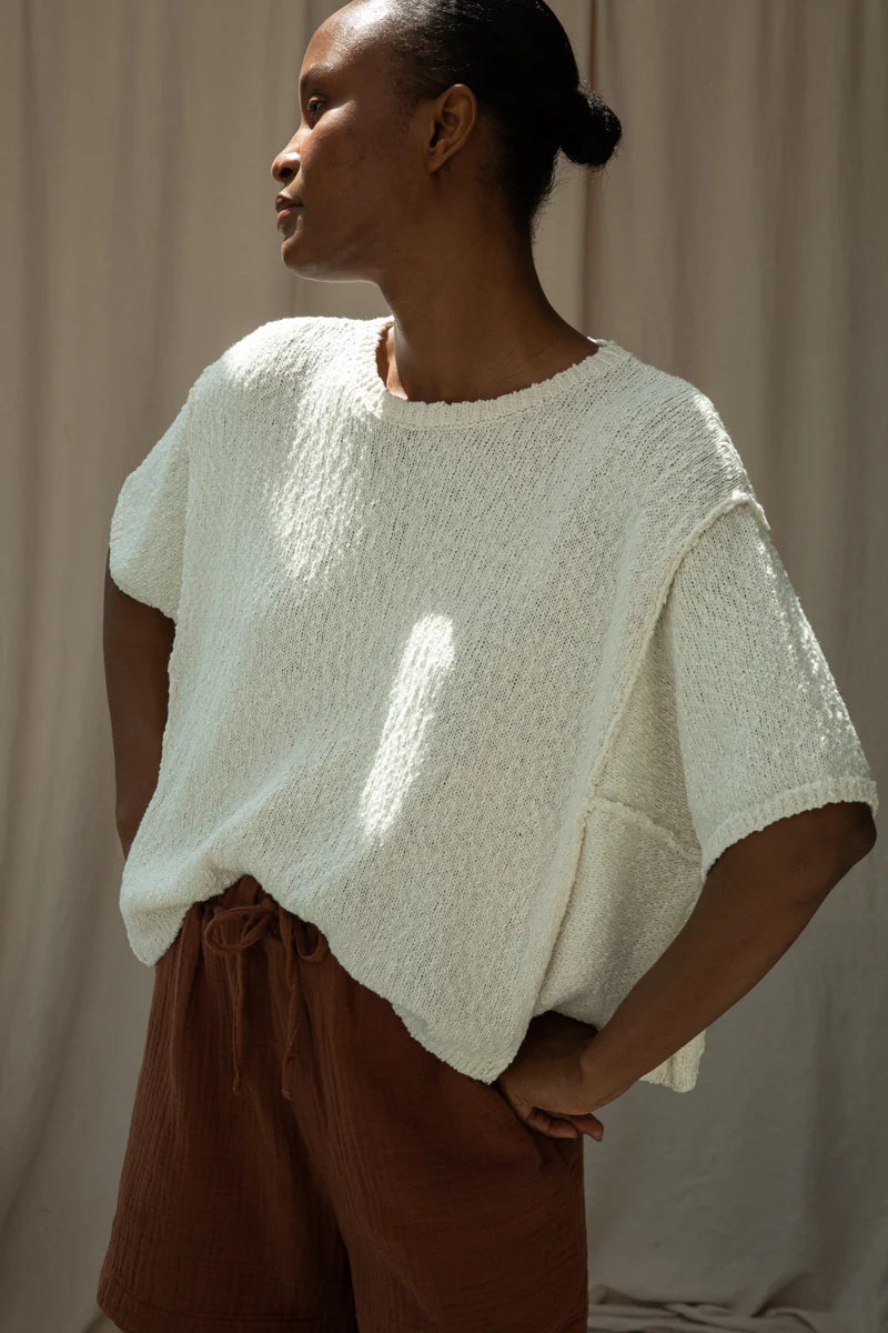 Alessia Cotton Linen Knit Top - Off White