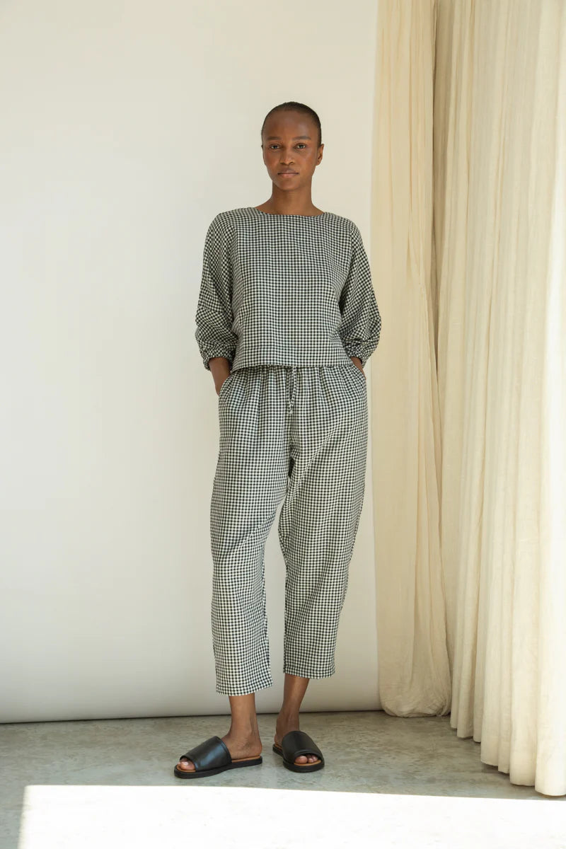 Cedar-Cay Organic Cotton Double Gauze Trousers GOTS - Monochrome Gingham