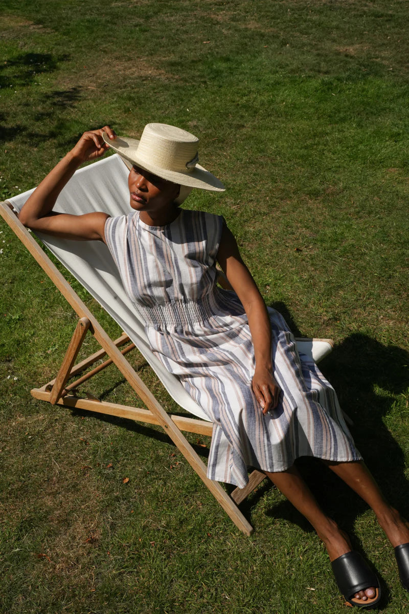 Ottillie-Sue Organic Cotton Dress GOTS - Beige Multi Stripe