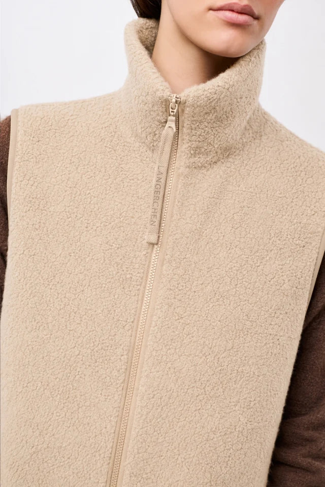 Wool Fleece Vest with a Stand-Up Collar – Limestone