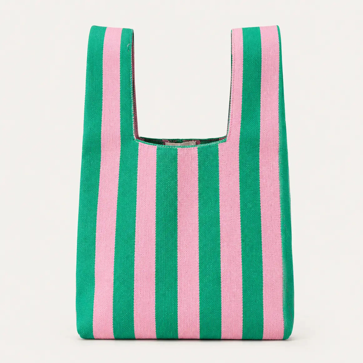 Candy Stripe Knitted Reusable Market Bag - Green & Pink