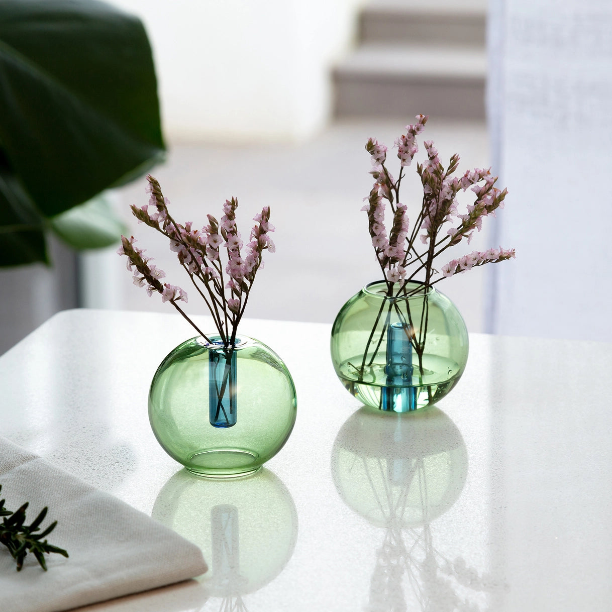 Mini Bubble Glass Vase - Green & Blue