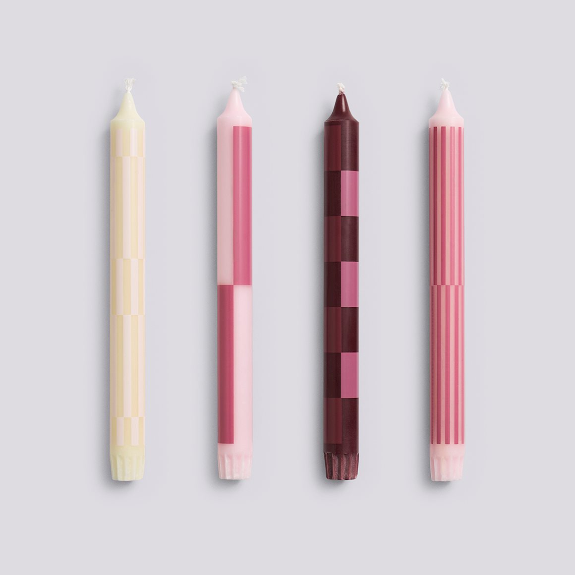 Pattern Candle - Pink & Bordeaux - Set of 4