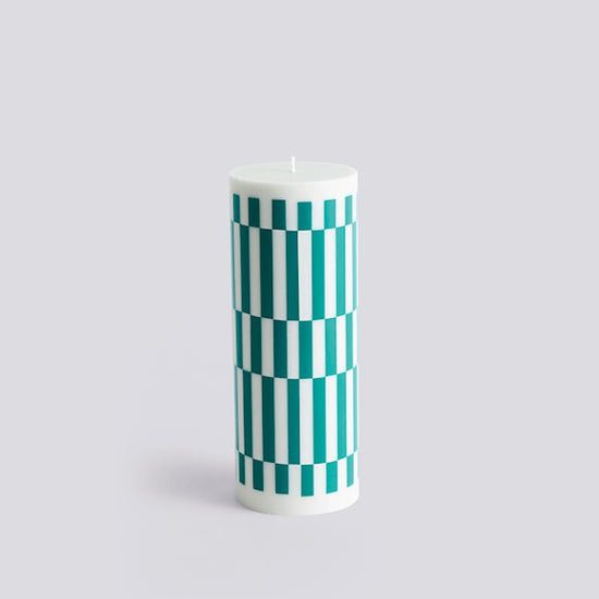Load image into Gallery viewer, Column Candle  - Large - Light Grey &amp;amp; Green
