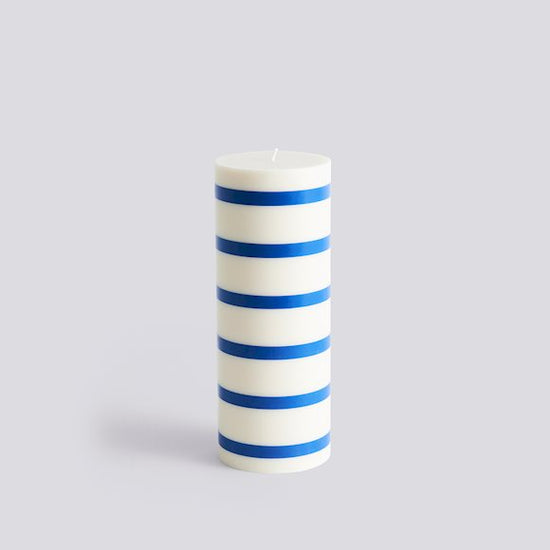 Column Candle  - Large - Off-White & Blue