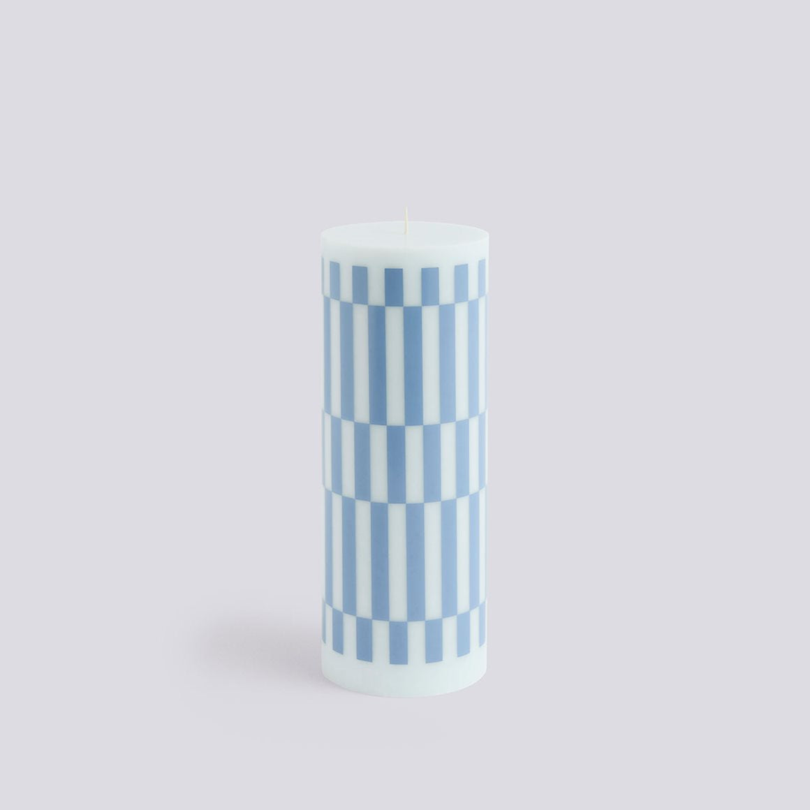 COLUMN CANDLE-LARGE-LIGHT BLUE & DUSTY BLUE CHECK