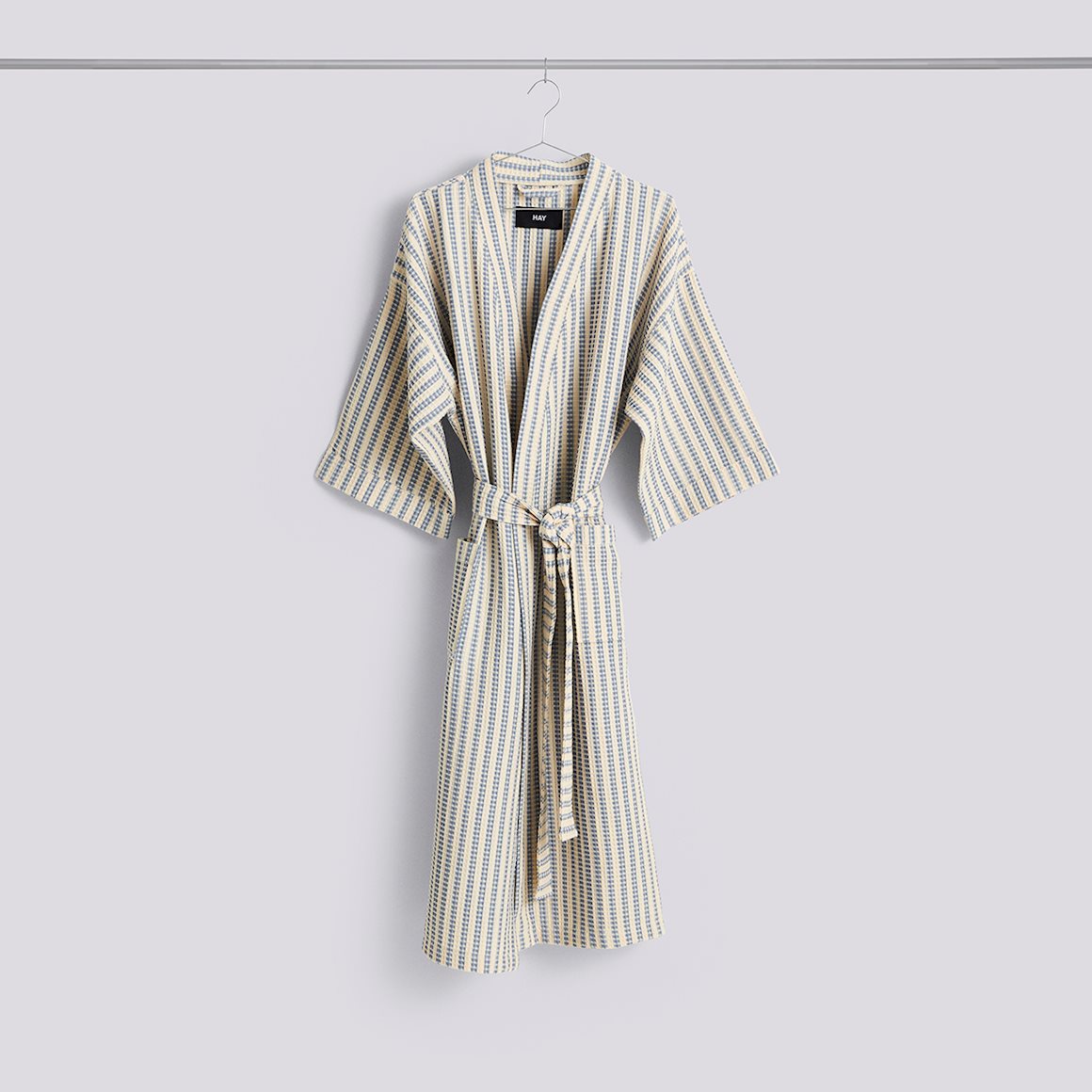 Waffle Bathrobe - Stripe Dusty Blue