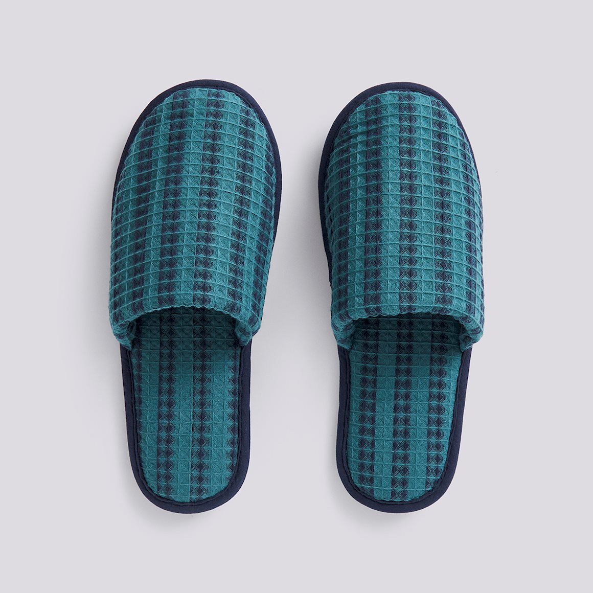 Waffle Slippers - Stripe Petrol Blue