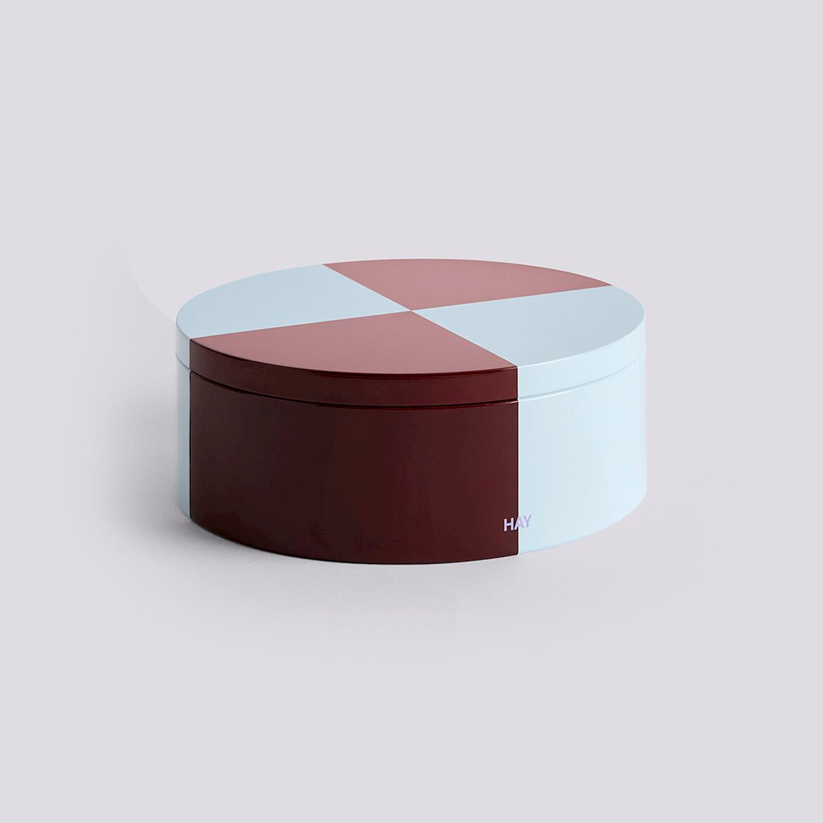 TIN CONTAINER - ROUND - BURGUNDY & ICE BLUE