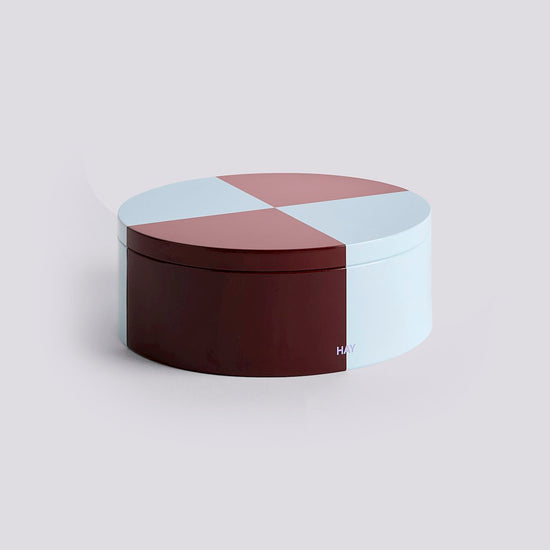 TIN CONTAINER - ROUND - BURGUNDY & ICE BLUE