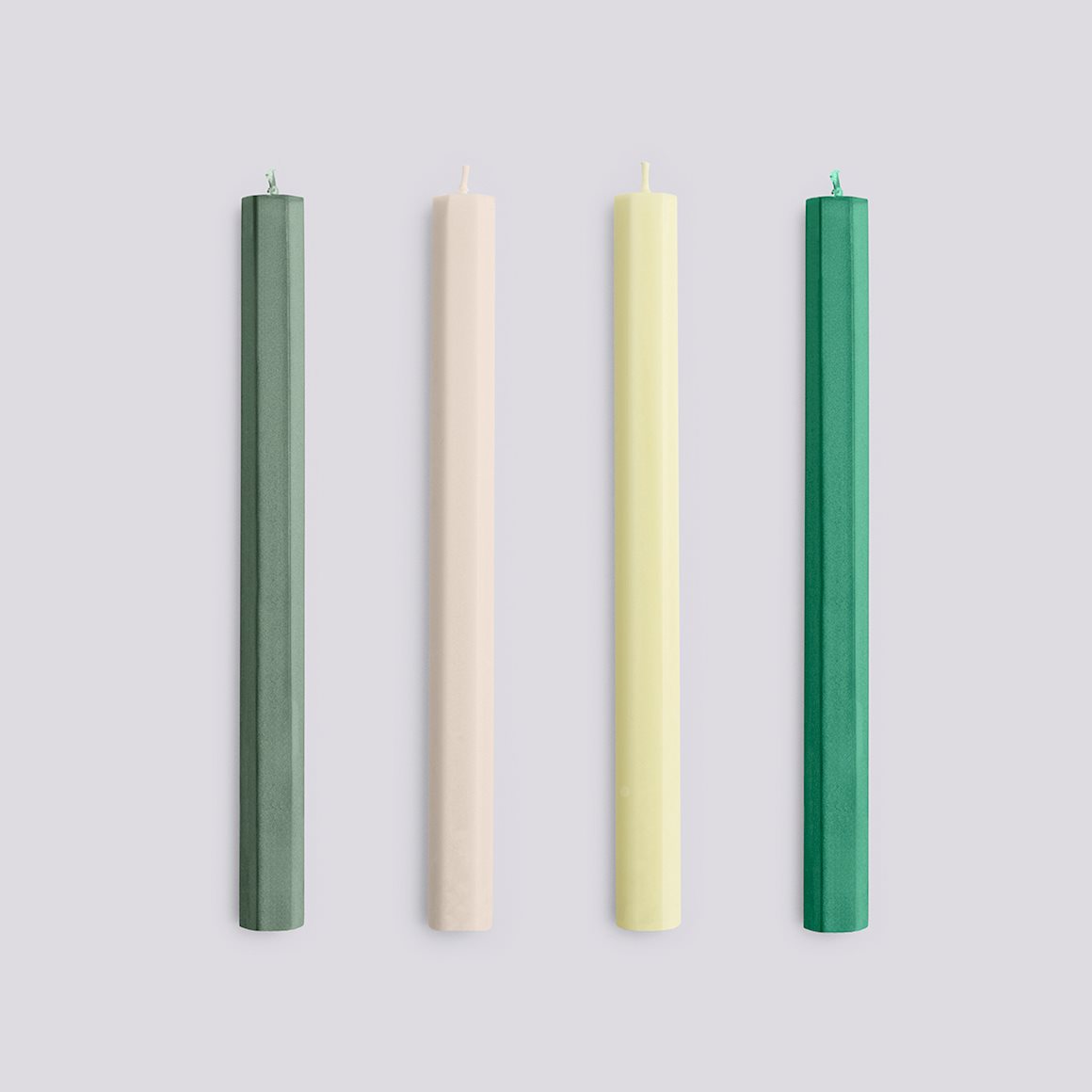 HEXAGON CANDLE - GREENS & WHITES - SET OF 4