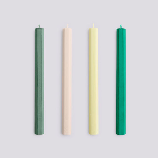HEXAGON CANDLE - GREENS & WHITES - SET OF 4