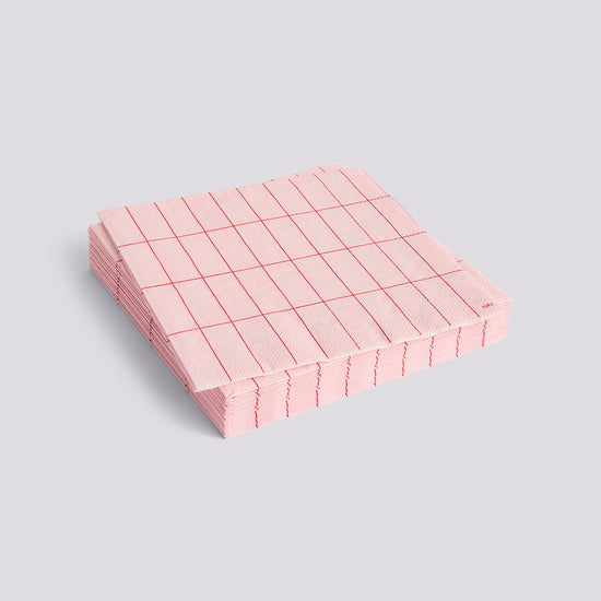 PATTERN NAPKINS - SET OF 20 DINNER - LIGHT PINK & RED GRID