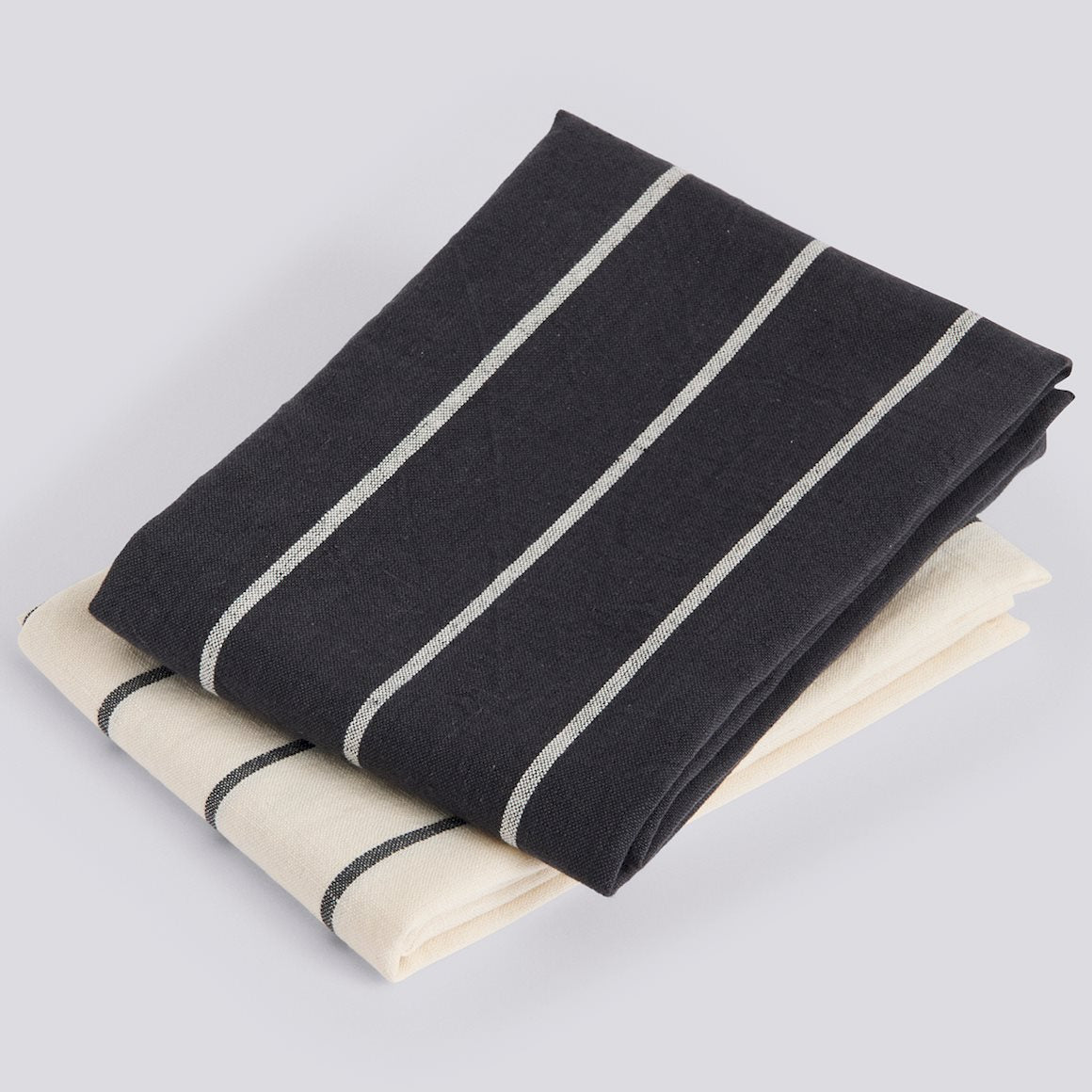 Outdoor Market Tea Towel - Set of 2 - Black with Beige Stripes