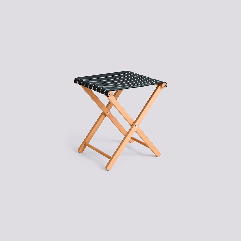 OUTDOOR MARKET FOLDING STOOL-BLACK WITH BEIGE STRIPE