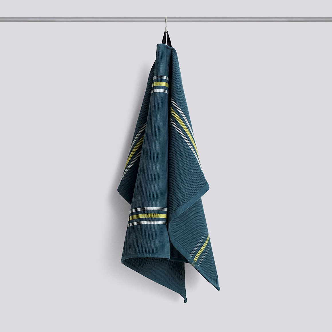 Organic Canteen Tea Towel - W52 x L80 - Green & Yellow Block Stripe