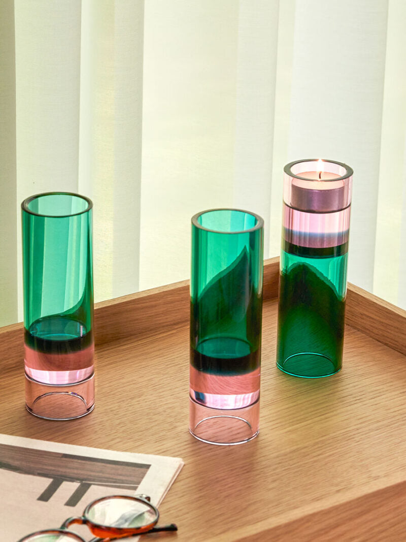 Astro Tealight Holder - Green/Pink