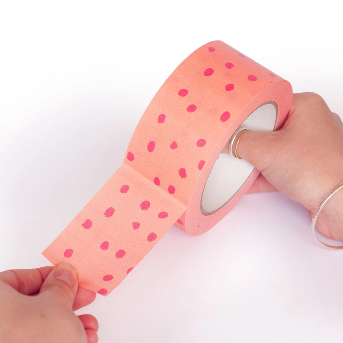 Packaging Tape - Peach Tape with Pink Polka Dots