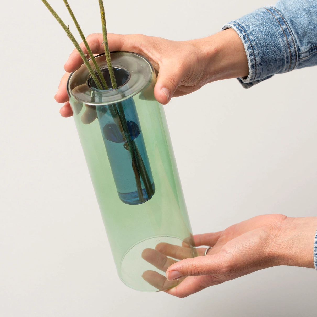 Reversible Glass Vase - Large - Green/Blue