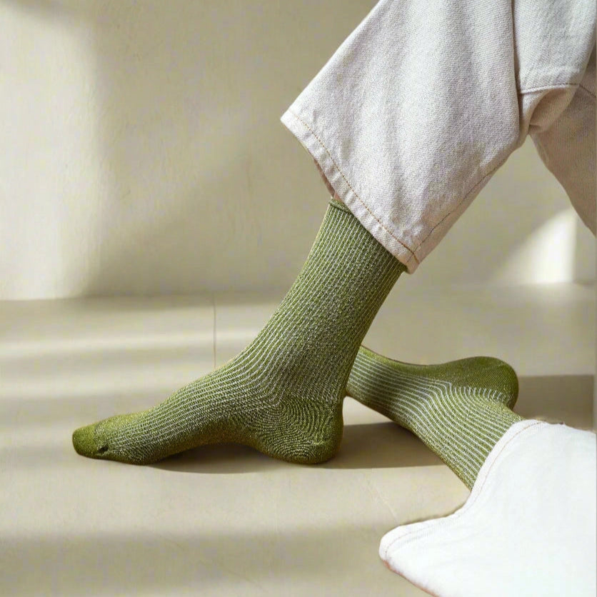 Glitter Lurex Socks in Eco-Friendly Lyocell - Olive Green