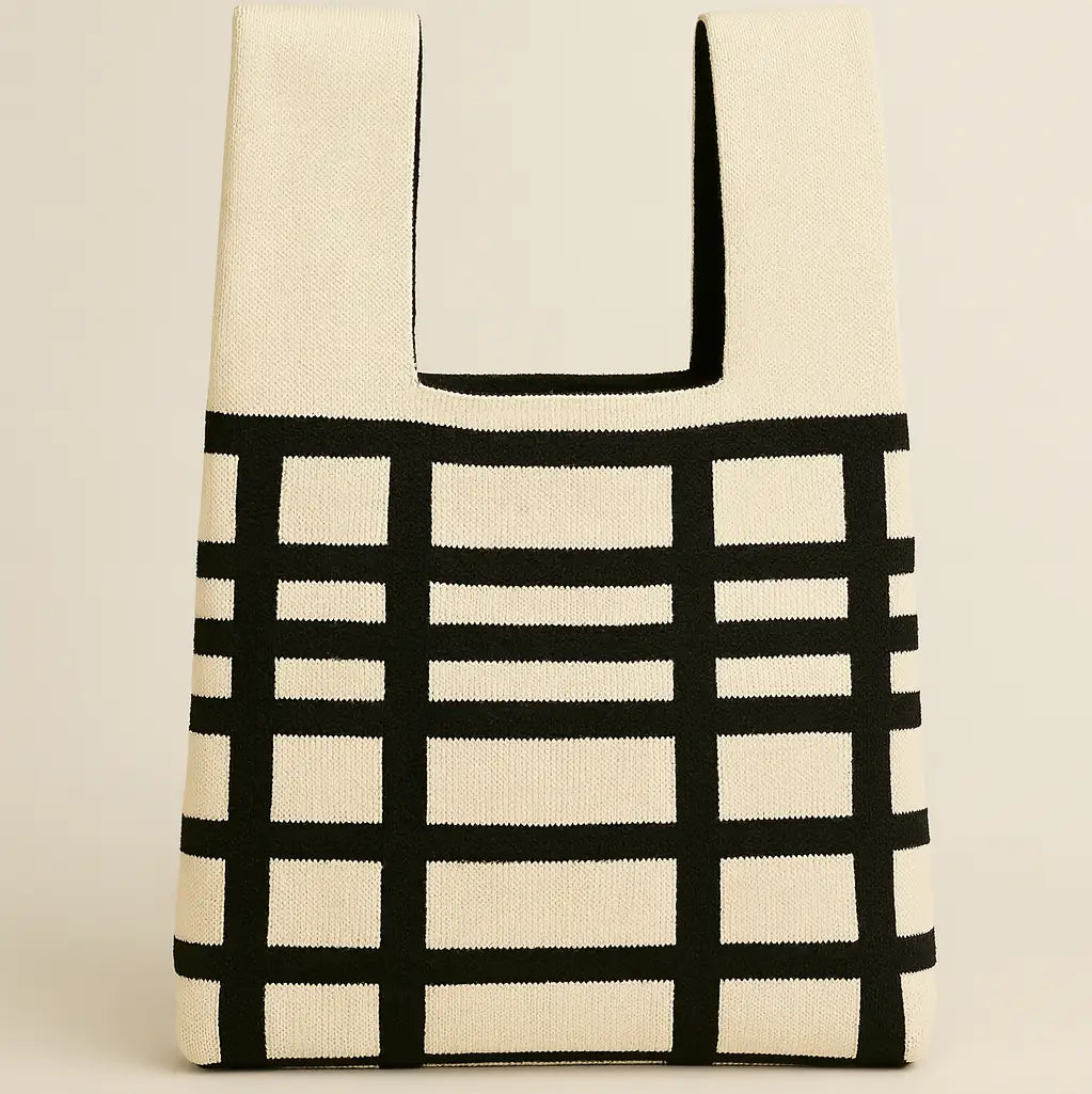 Graphic Grid – Knitted Bag - Beige
